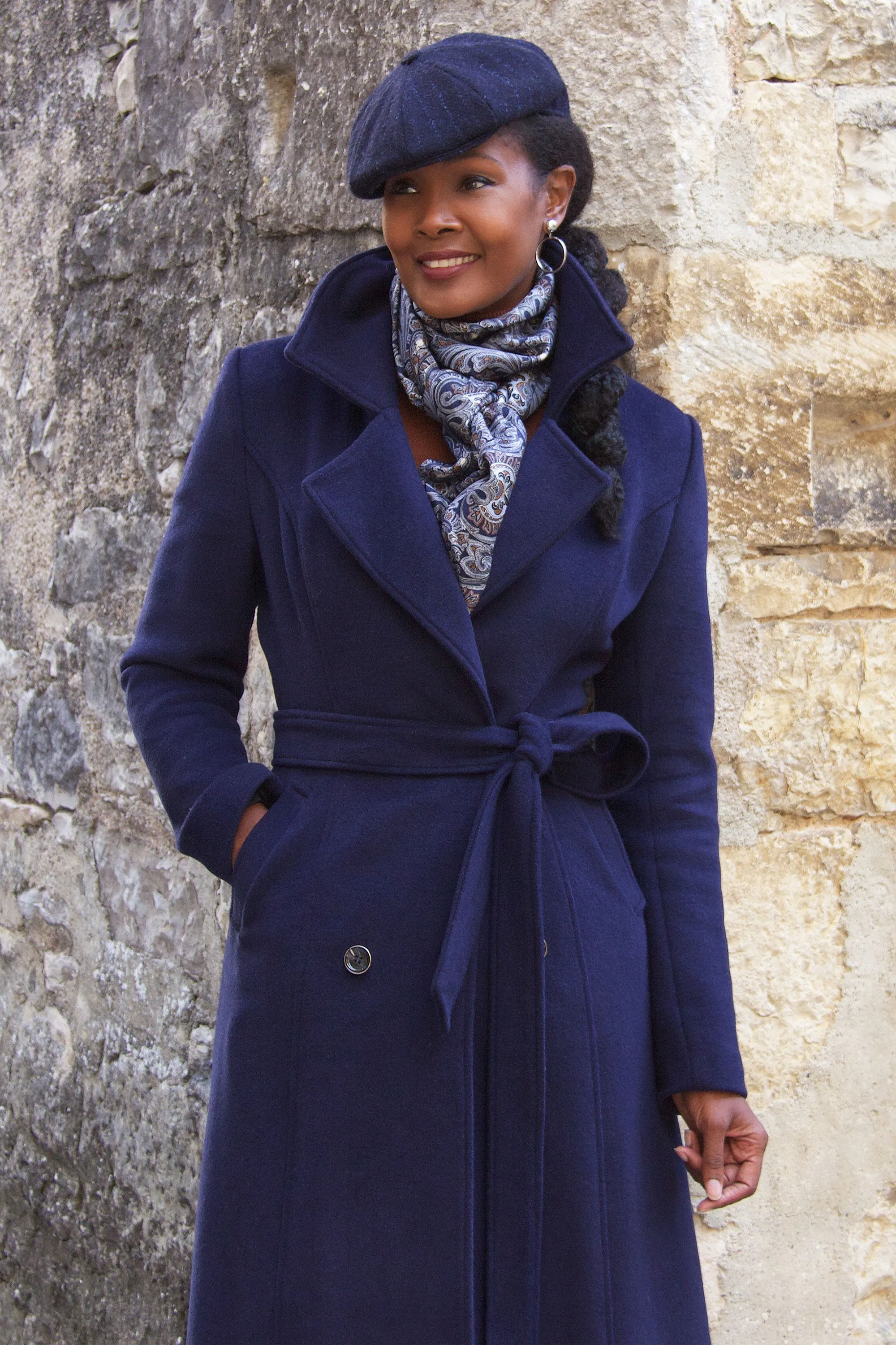 Dark Blue Belted Wool Coat 4065