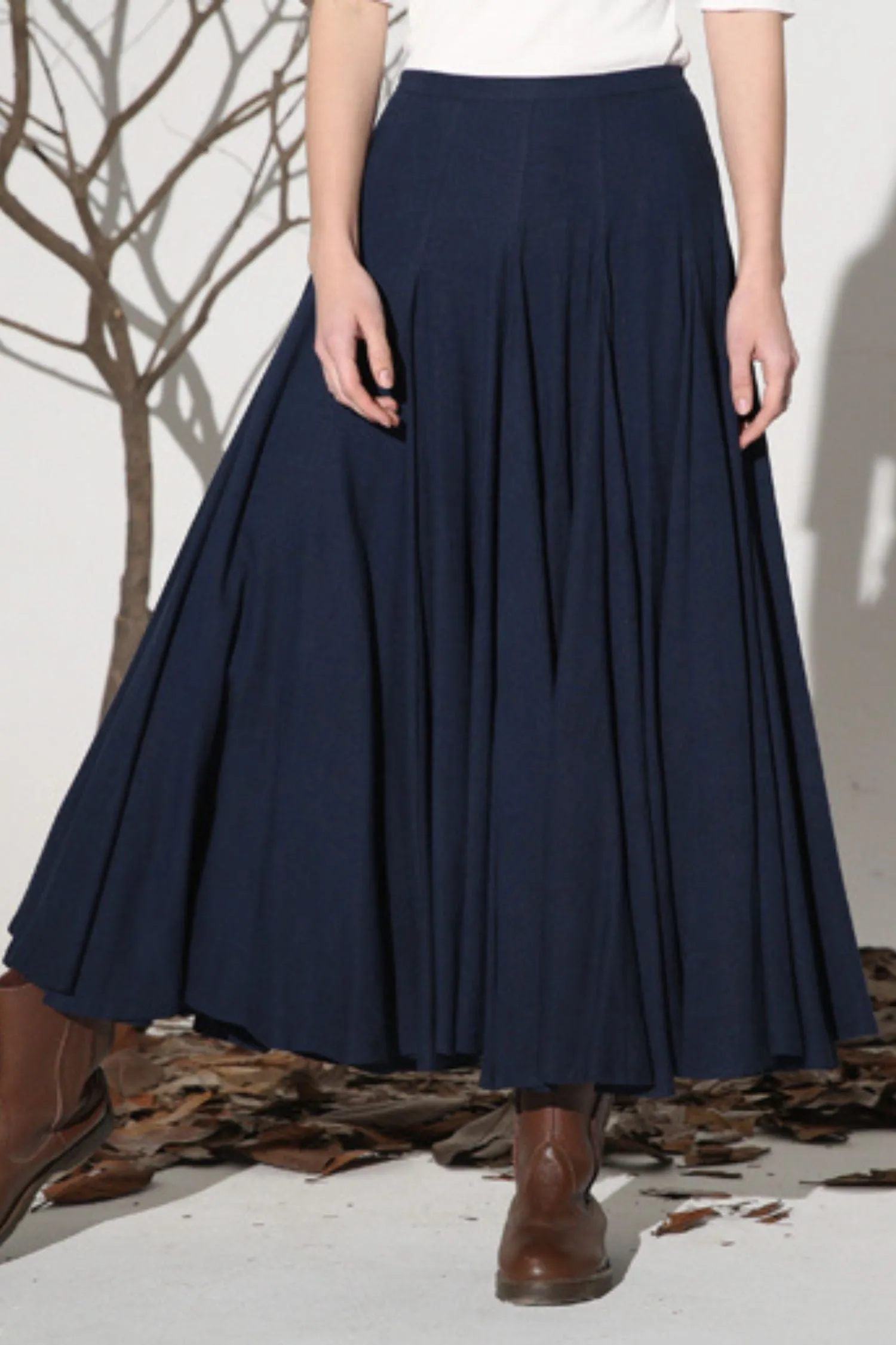 Dark blue linen skirt maxi women skirt 1156