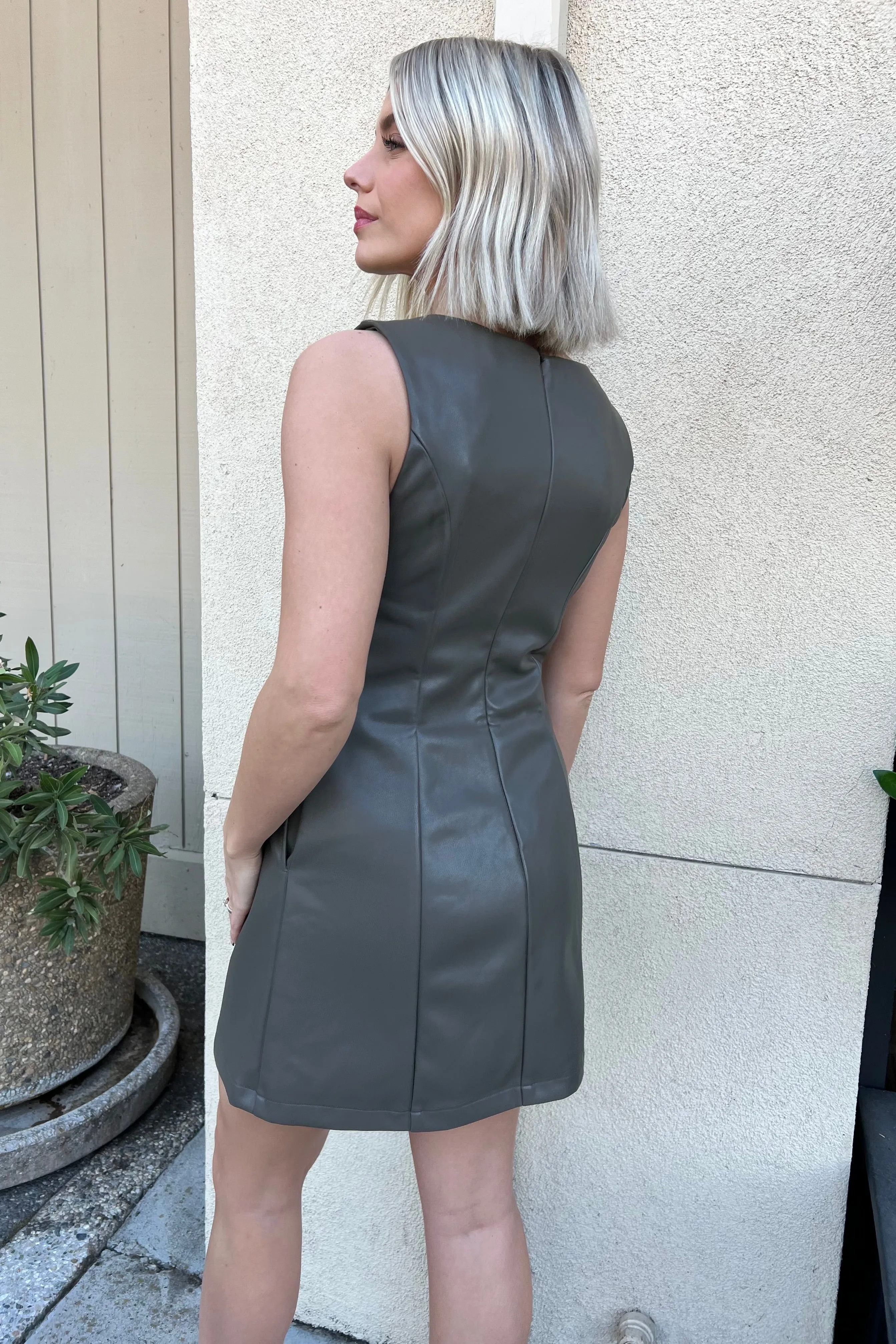 DAYLA OLIVE PLEATHER DRESS