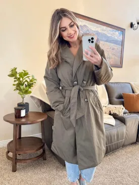 DEX Puffer Trench Coat In Olive