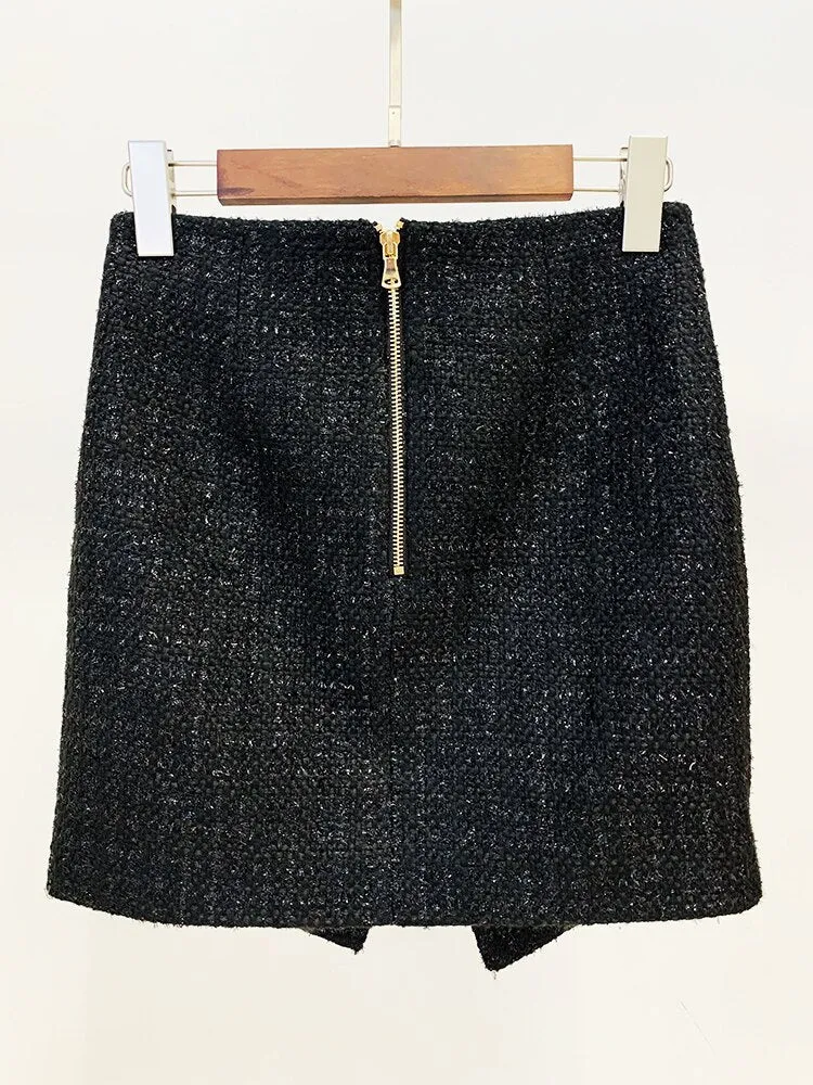 Diamonds Beading Asymmetrical Tweed Skirt