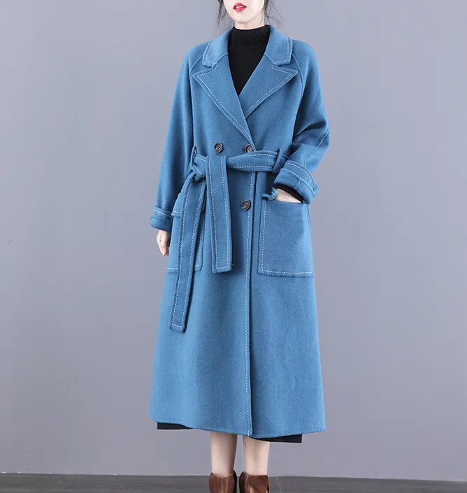 Double Face Wool Coat Handmade Long Warm Long Women Wool Coat Jacket/7866