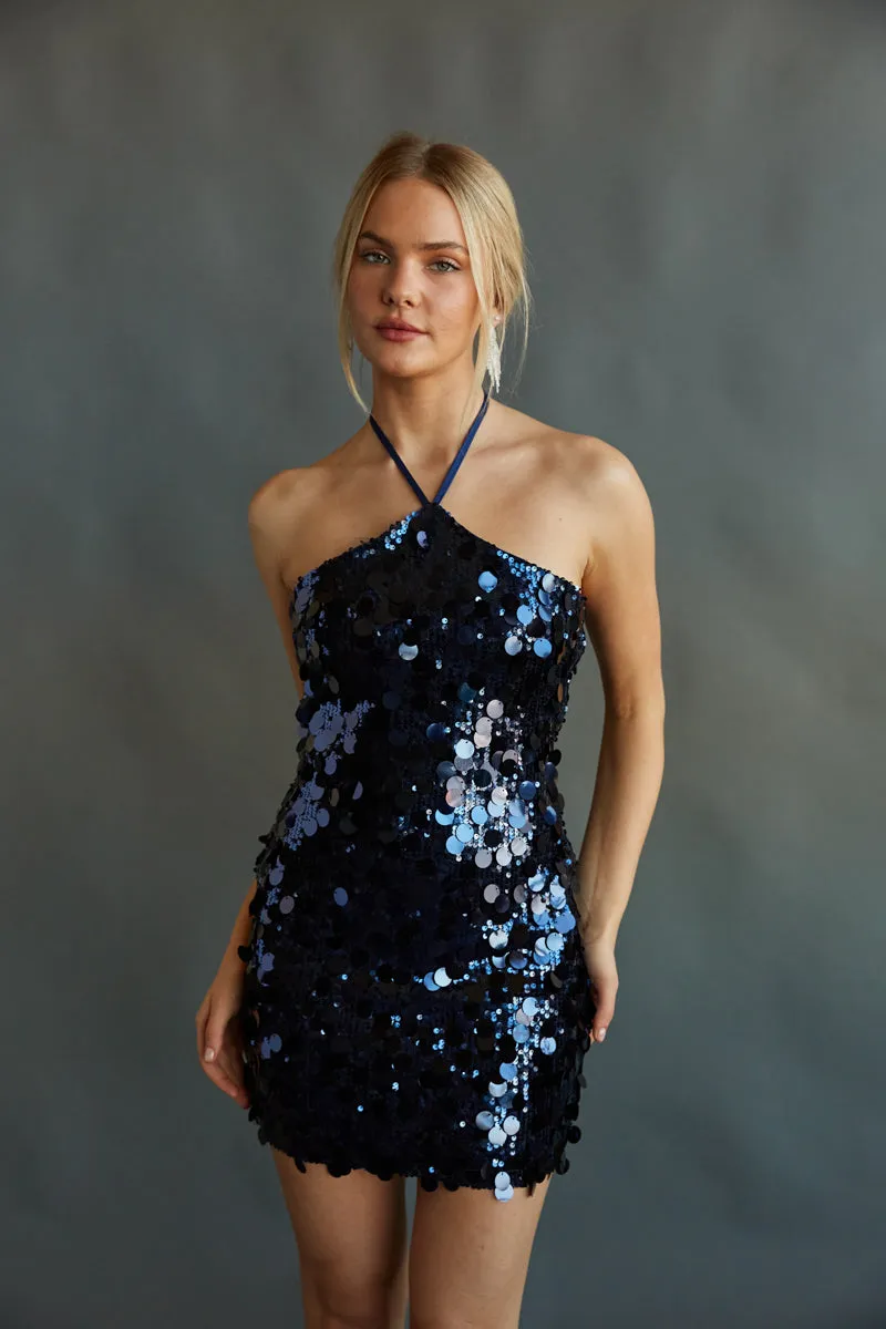 Elana Sequin Halter Bodycon Mini Dress