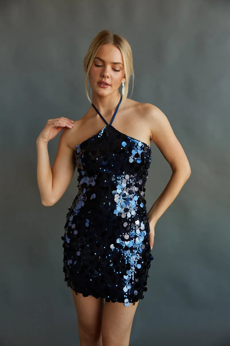 Elana Sequin Halter Bodycon Mini Dress