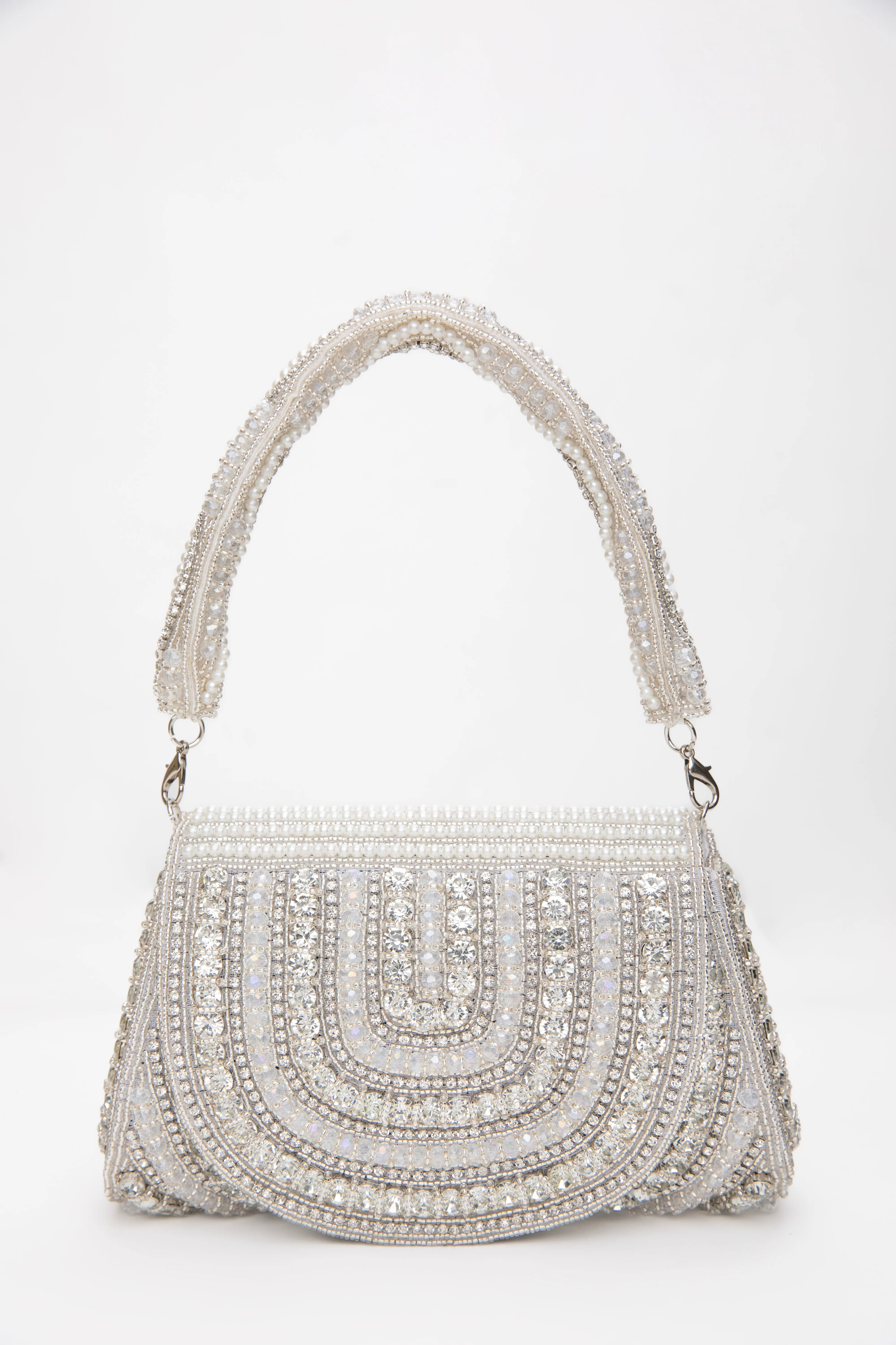 Elegant White Clutch Purse with Crystals