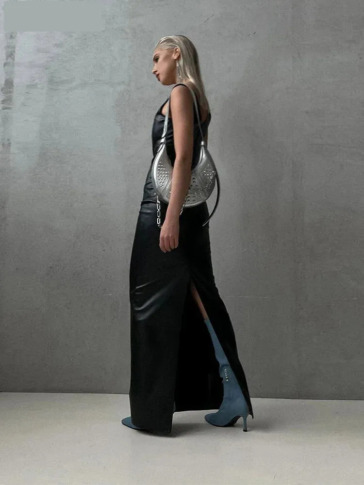 Faux Leather Evening Maxi Dress – Perfect for Fall Parties