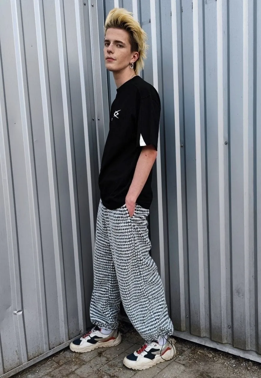 Festival check joggers plaid fleece pants handmade trouser