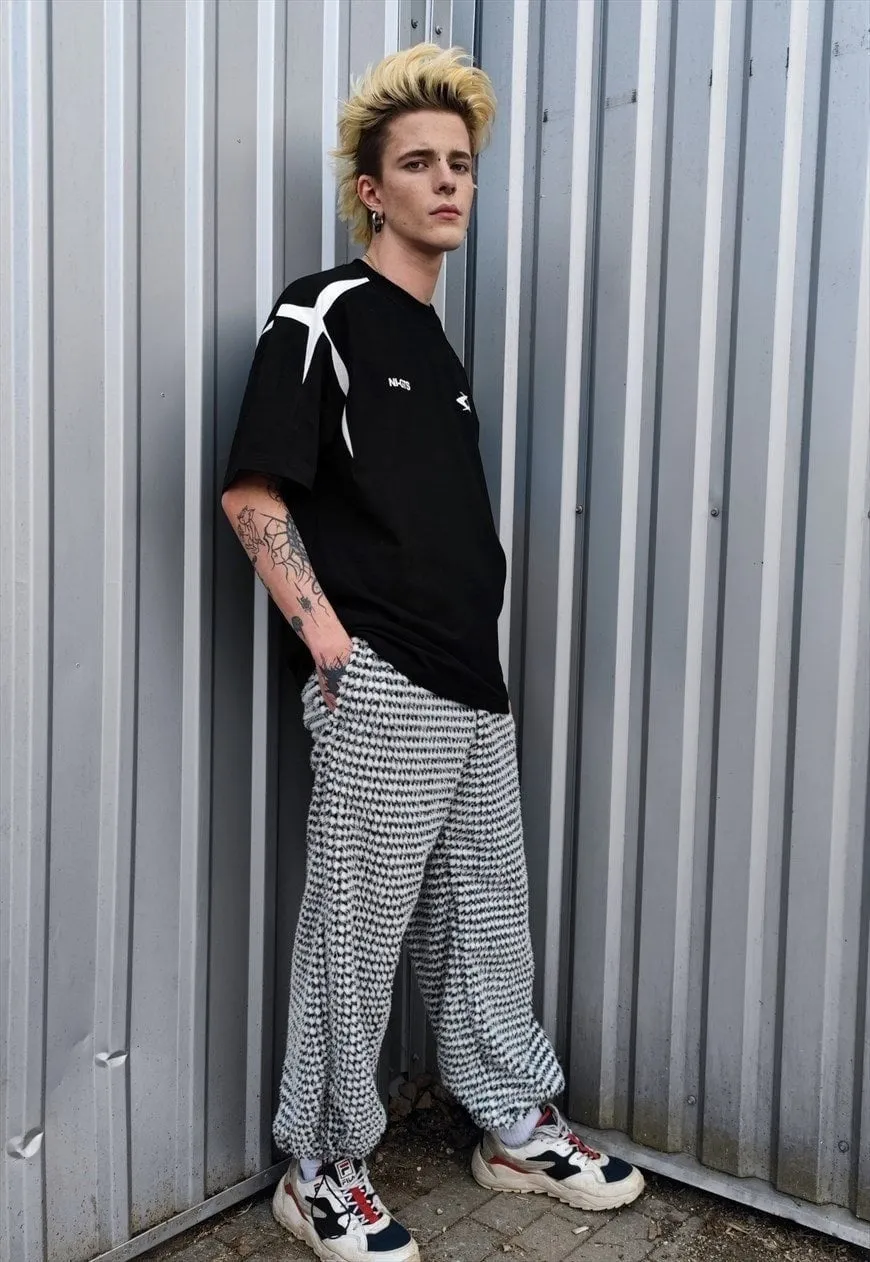 Festival check joggers plaid fleece pants handmade trouser