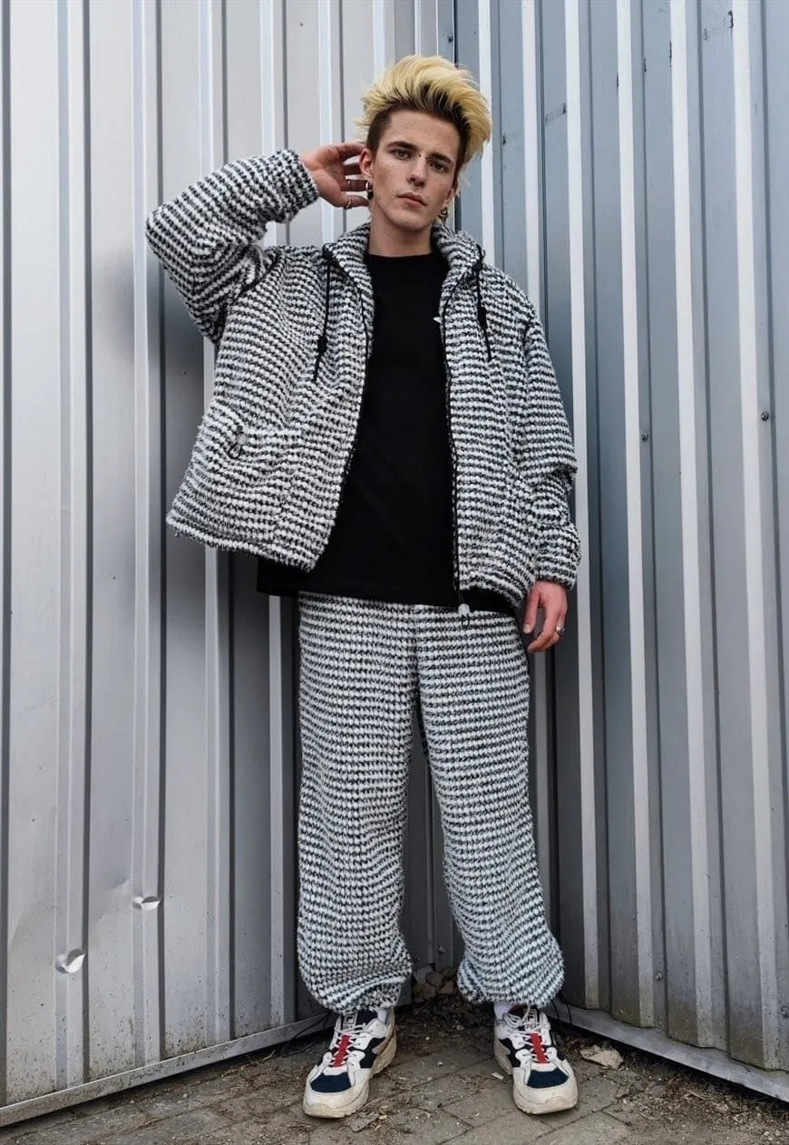 Festival check joggers plaid fleece pants handmade trouser