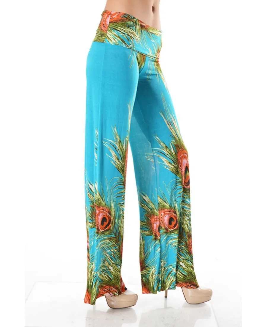 Foldover Palazzo Pants Peacock Light Blue