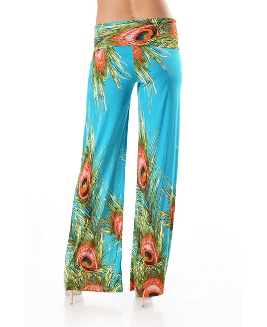 Foldover Palazzo Pants Peacock Light Blue