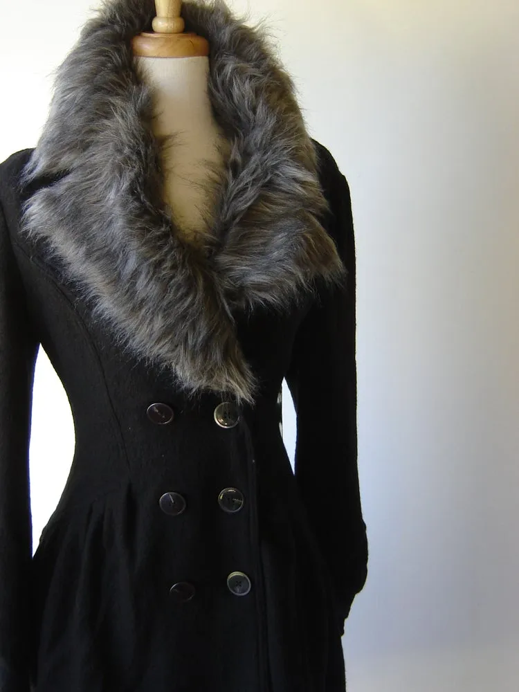 Free People Faux Fur Collar Pea Coat