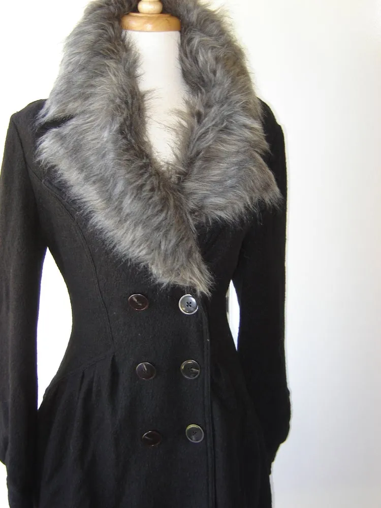 Free People Faux Fur Collar Pea Coat