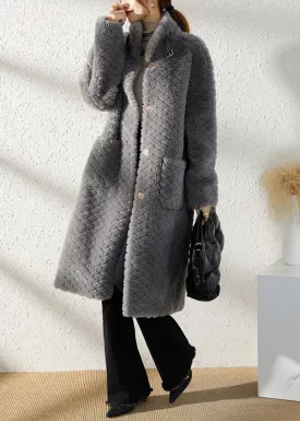 Gray Single Breasted Wool Fleece Long Coat