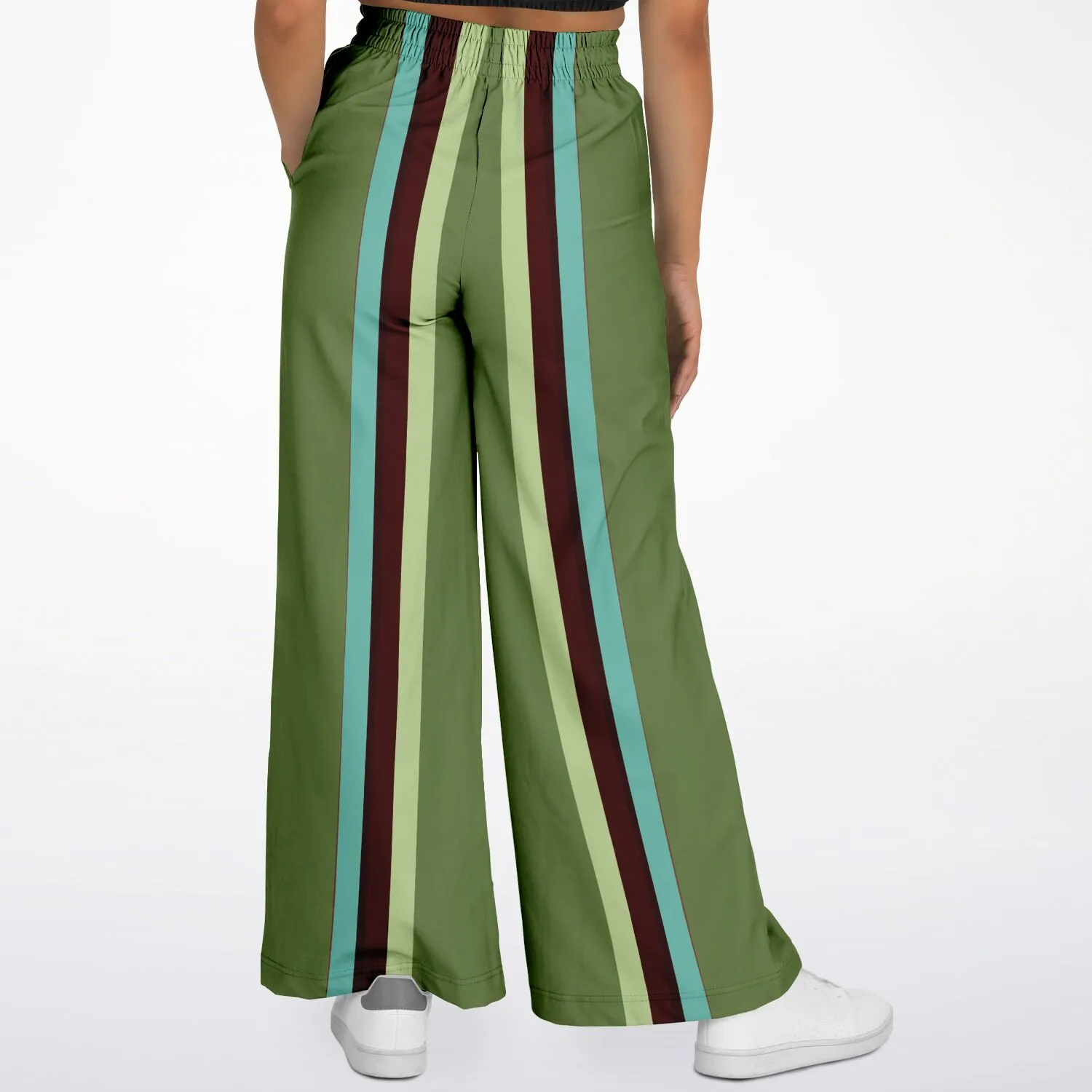 Green Caravan Striped Eco-Poly Stretchy Phat Bellbottoms