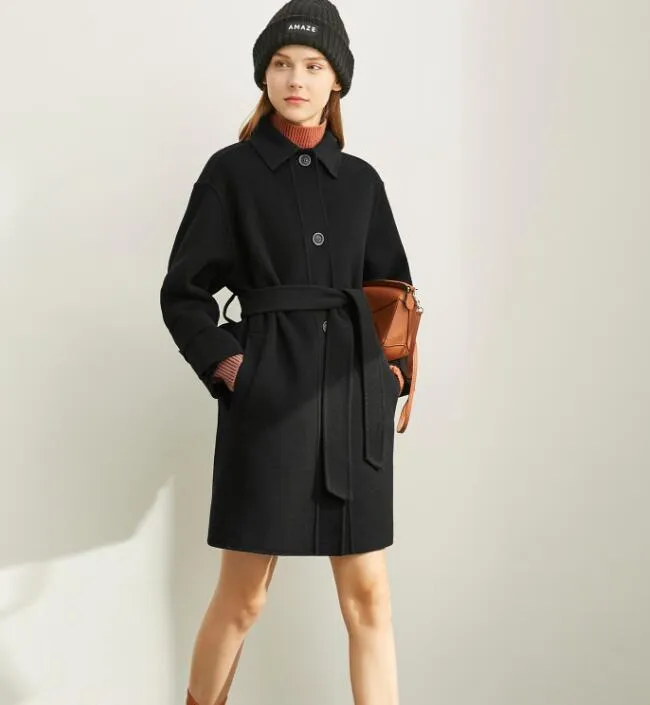 Handmade Wool Coat, Women Winter Coat, Black Wool Coat Jacket 0223