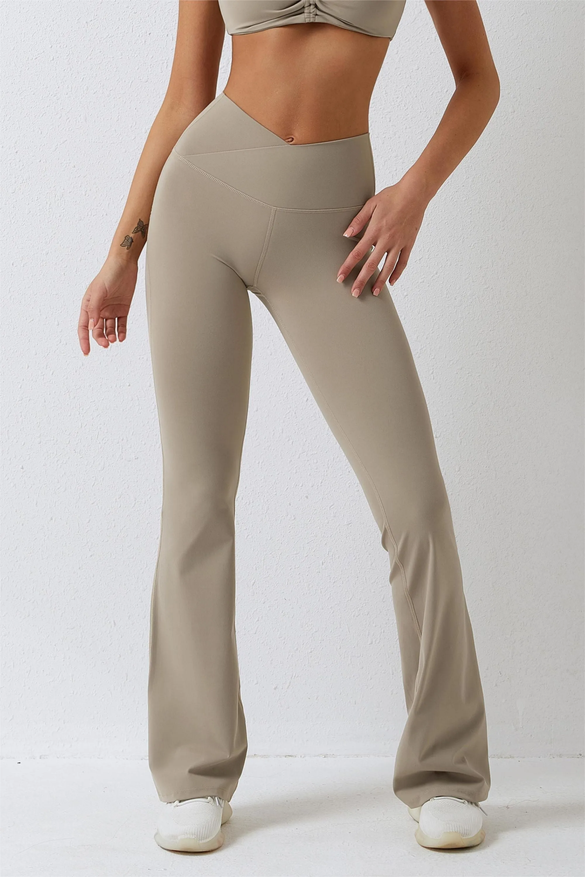 High Waisted Crossover Flare Legging