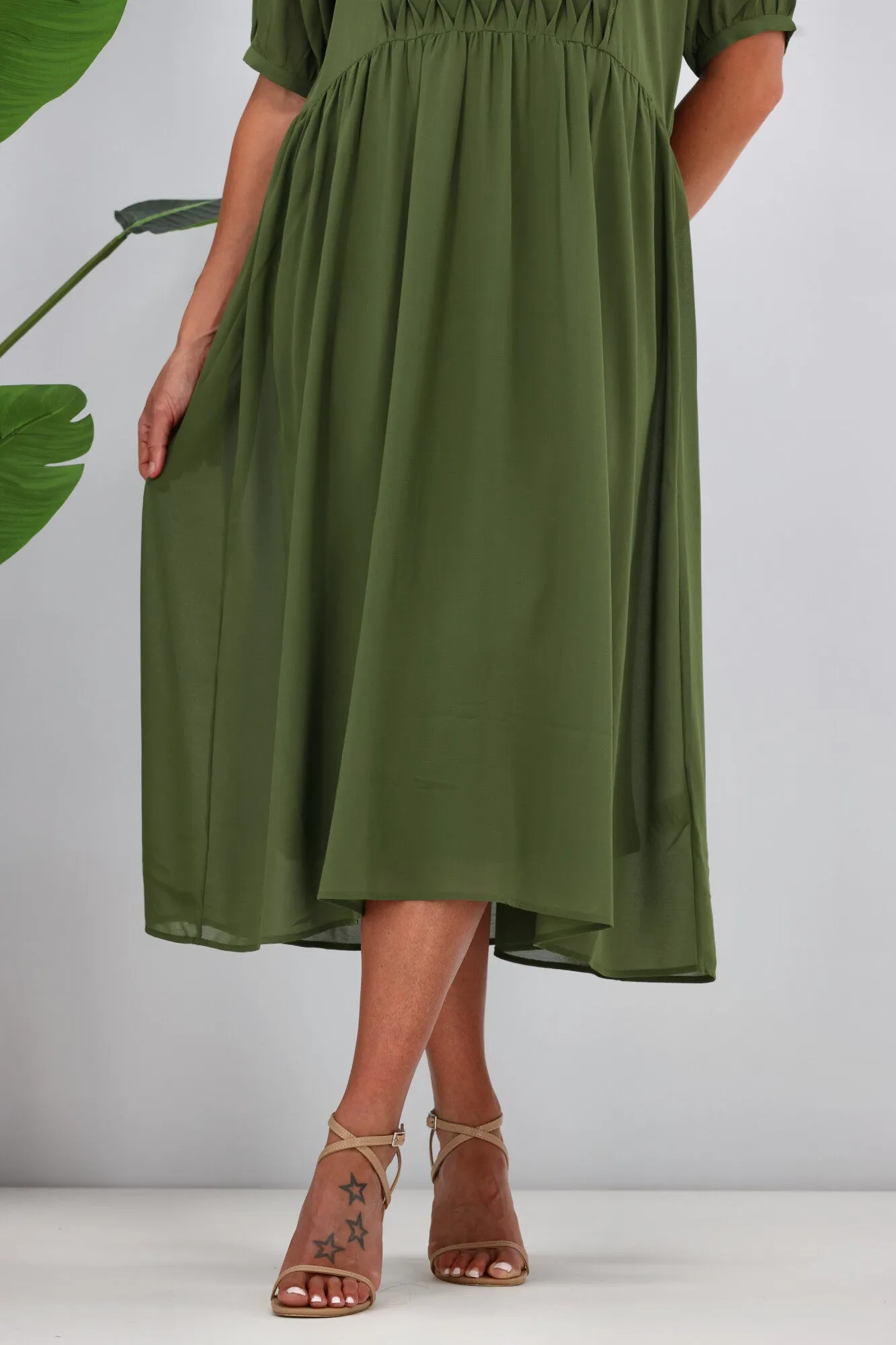 Jane James Jasmine Smocking Front Dress Olive