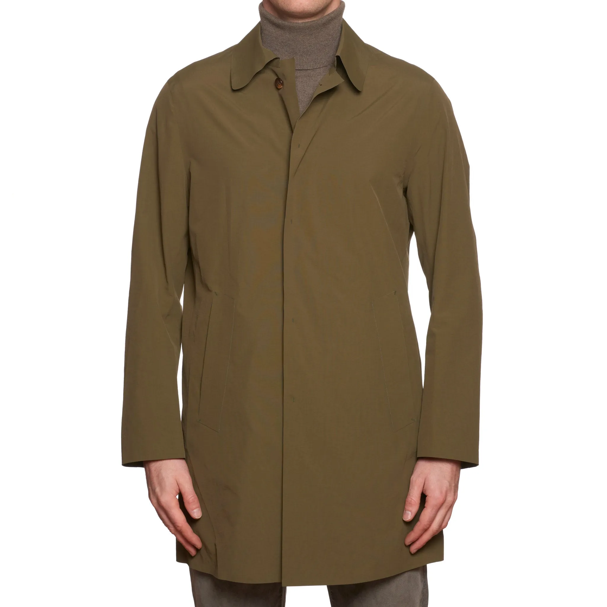 KITON KIRED "Pablo" Olive Laser Cut Technical Rain Jacket Trench Coat