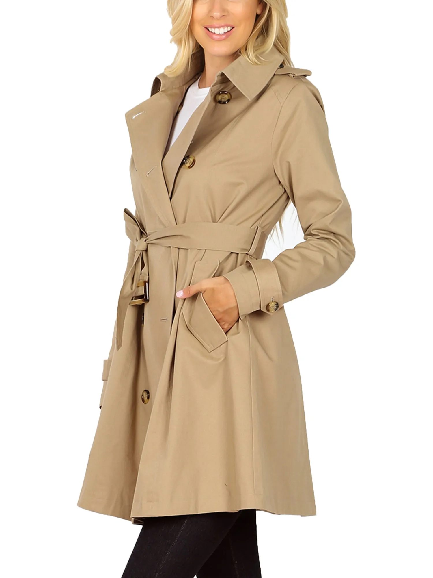 KOGMO Women's Double Breasted Trench Coat Jacket with Waist Belt