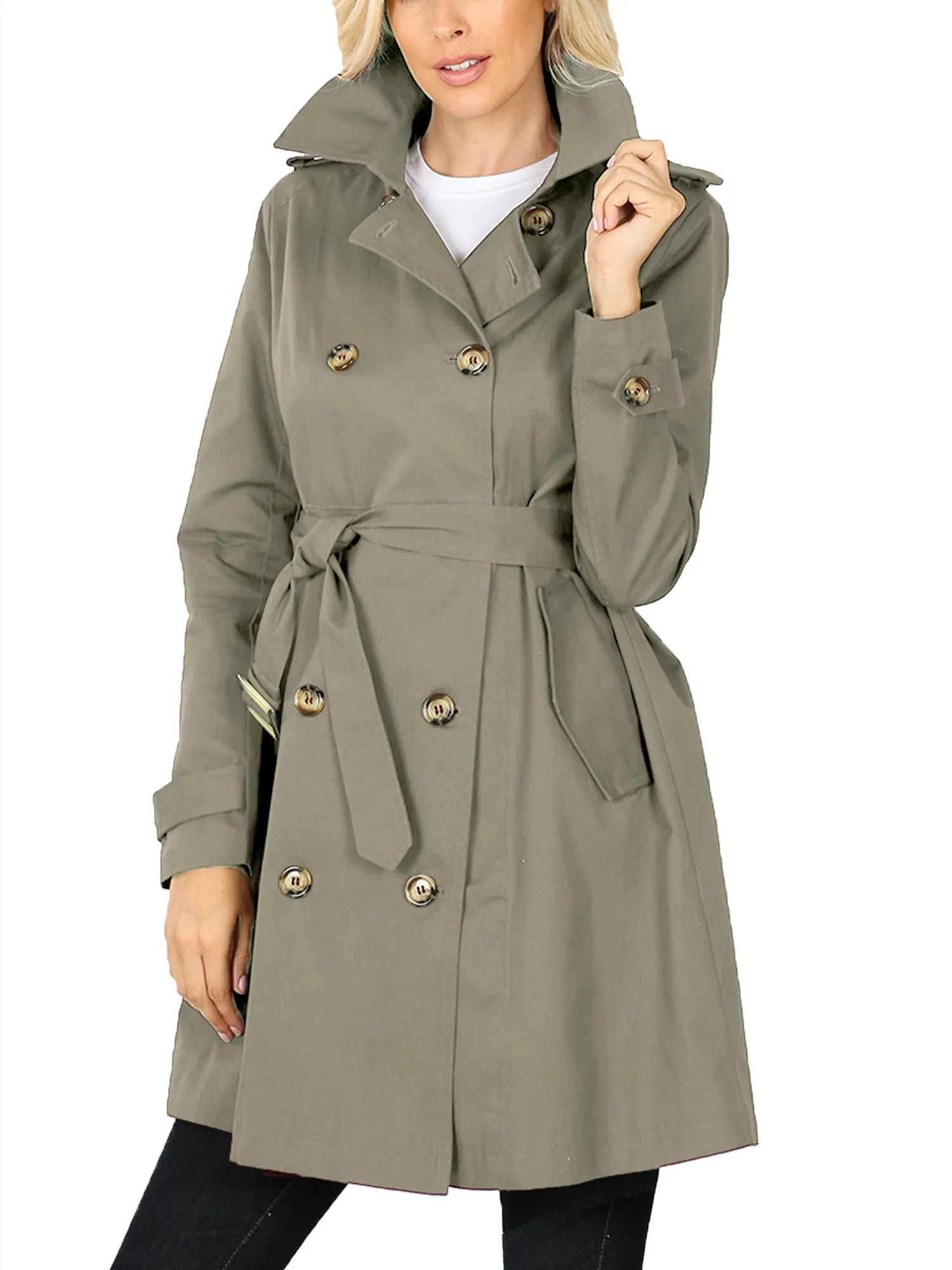 KOGMO Women's Double Breasted Trench Coat Jacket with Waist Belt