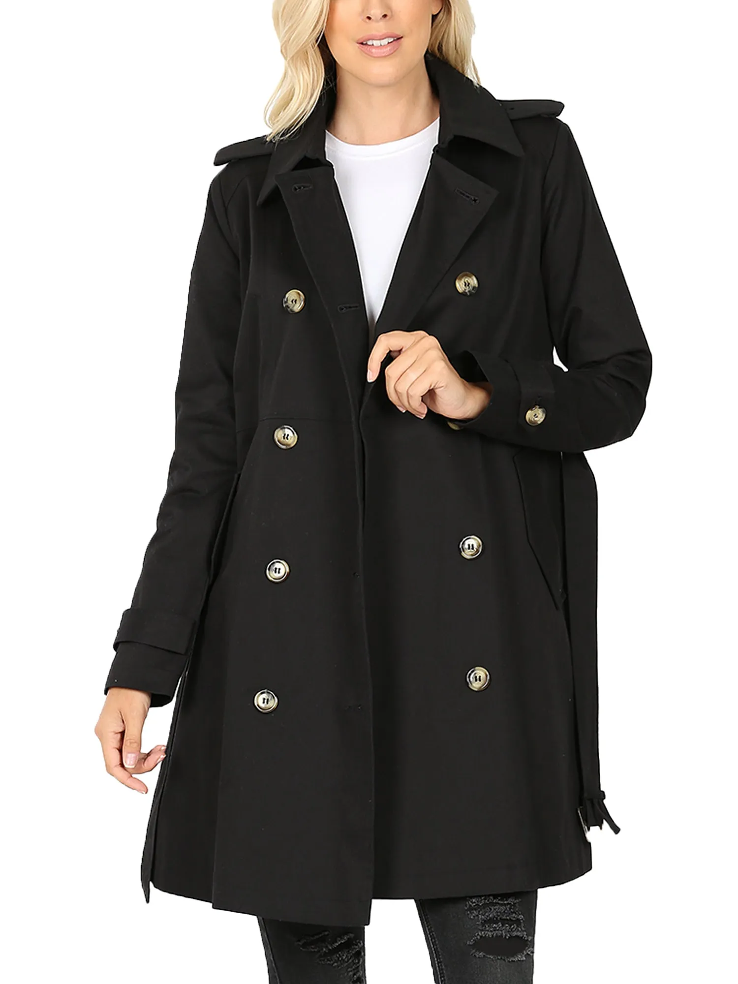 KOGMO Women's Double Breasted Trench Coat Jacket with Waist Belt