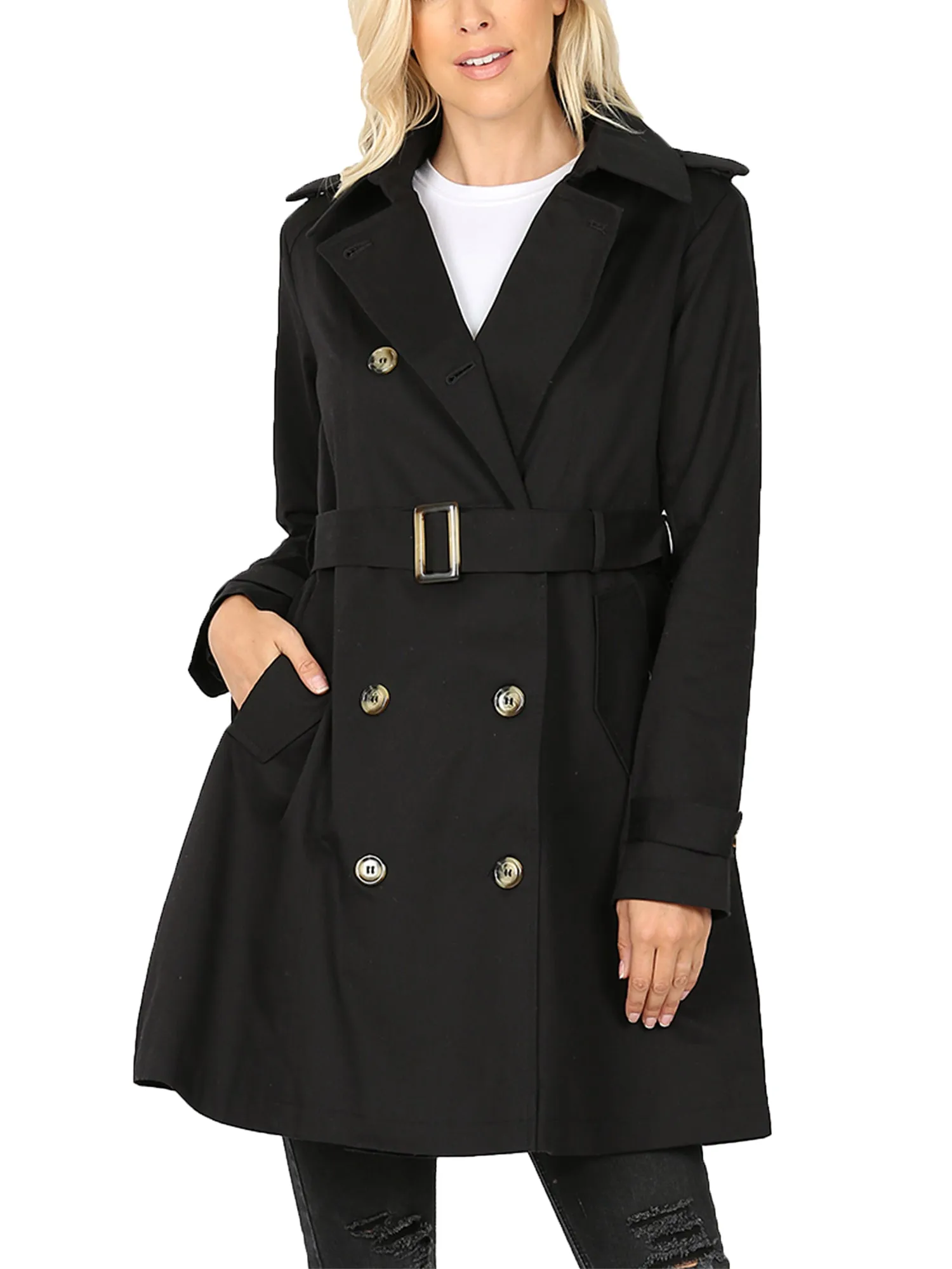 KOGMO Women's Double Breasted Trench Coat Jacket with Waist Belt