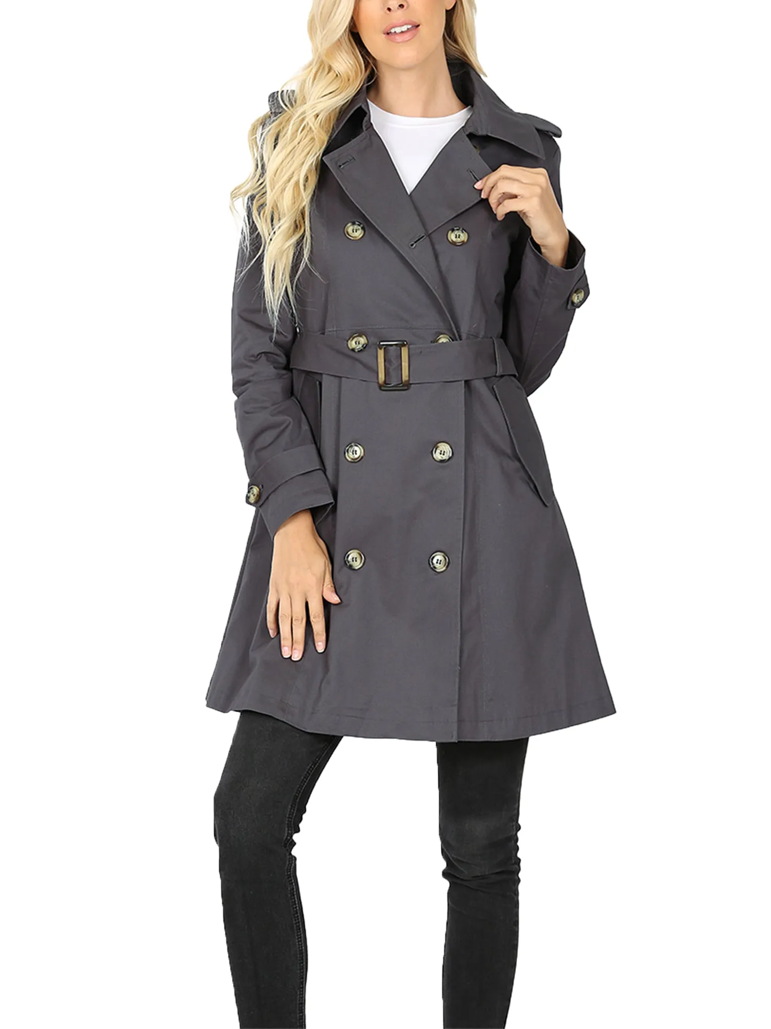 KOGMO Women's Double Breasted Trench Coat Jacket with Waist Belt