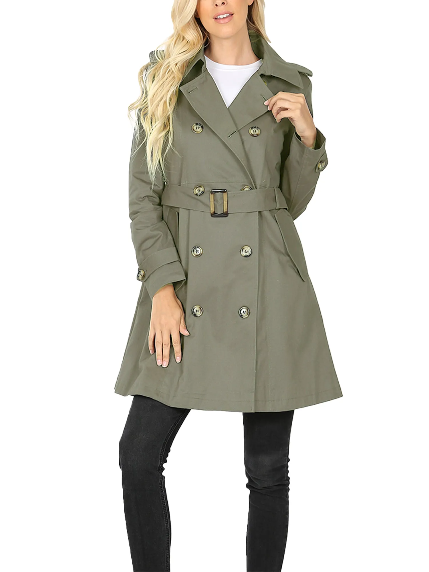 KOGMO Women's Double Breasted Trench Coat Jacket with Waist Belt