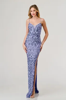 Lavender Sequin V-Neck Slip On Maxi Dress