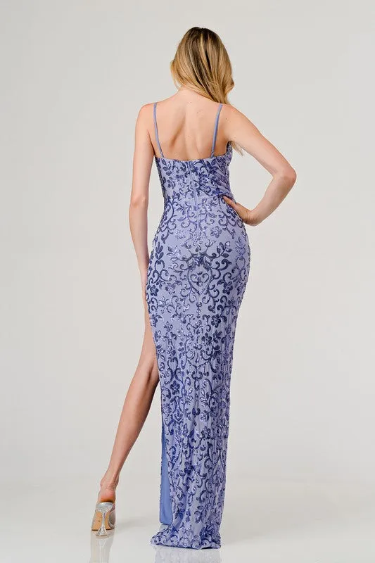 Lavender Sequin V-Neck Slip On Maxi Dress