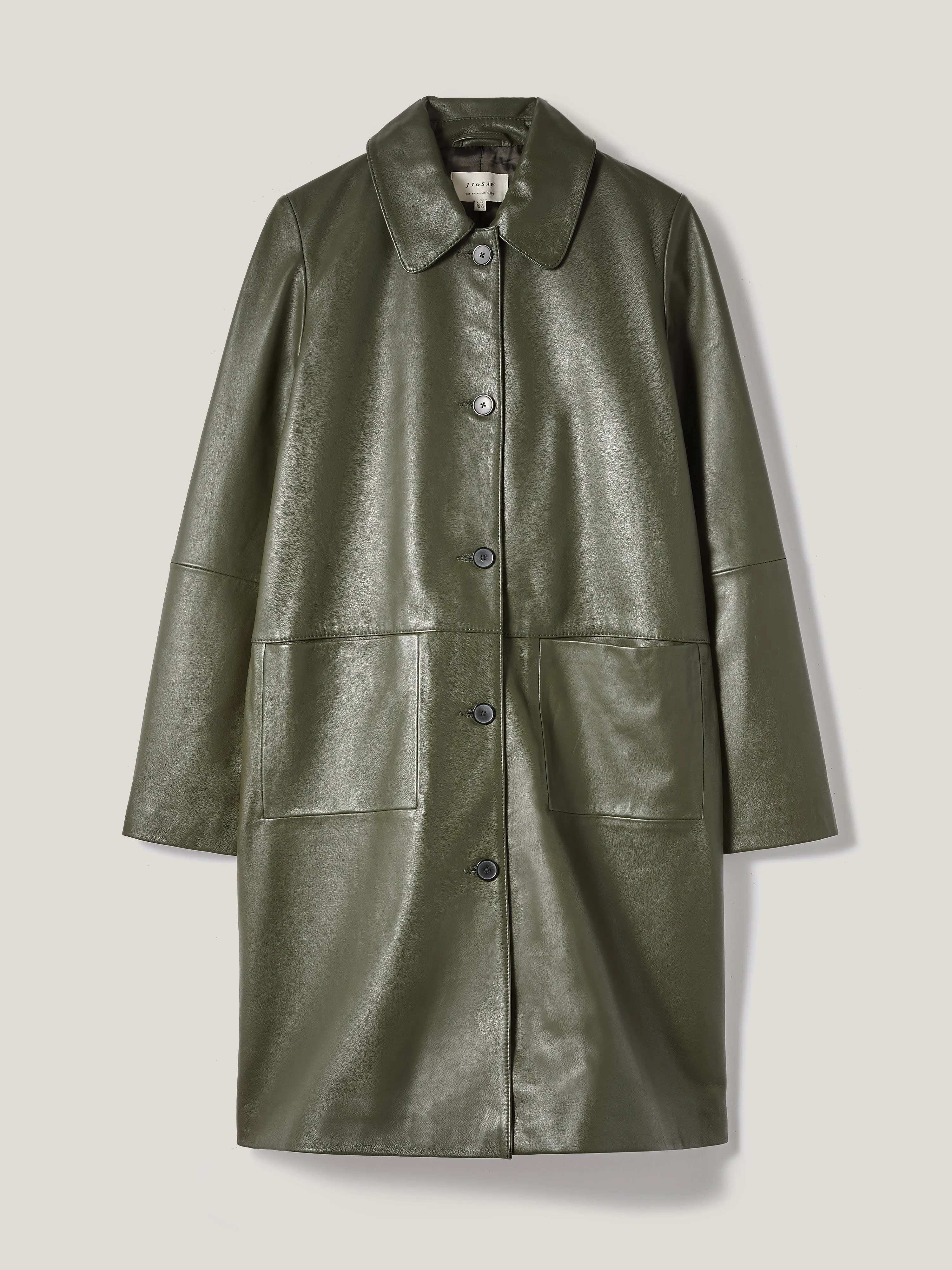 Leather Knee Length Coat | Green