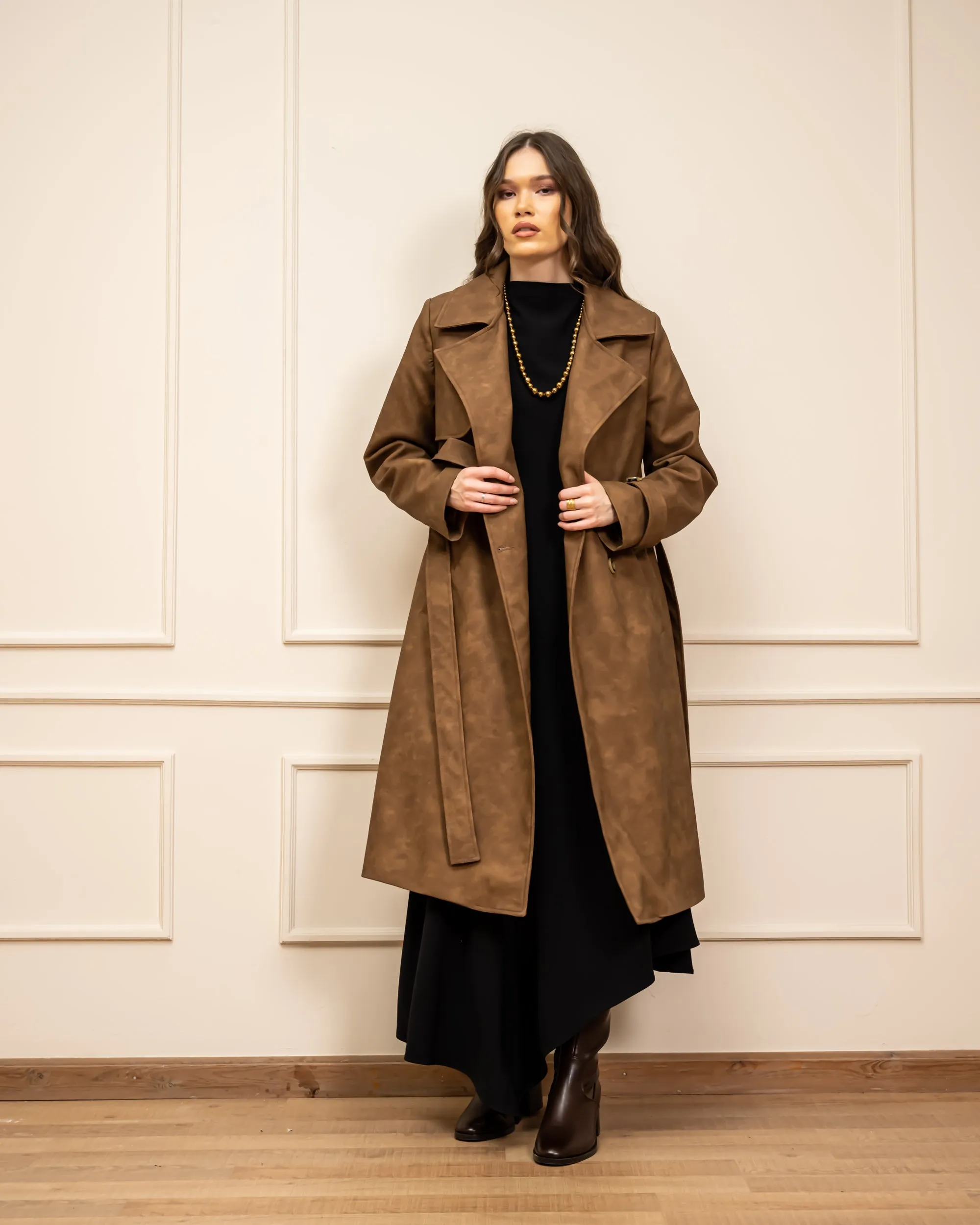 LEATHER TRENCH COAT-BROWN