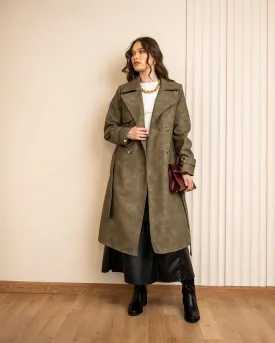 LEATHER TRENCH COAT-OLIVE