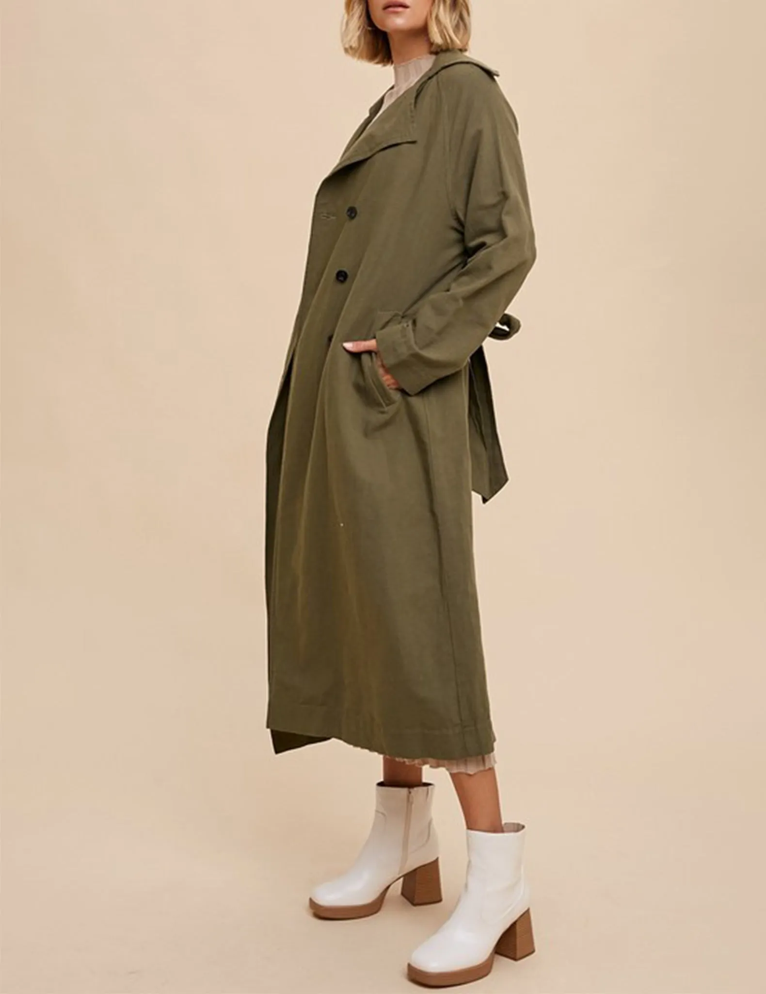 Leigh Longline Olive Green Trench Coat