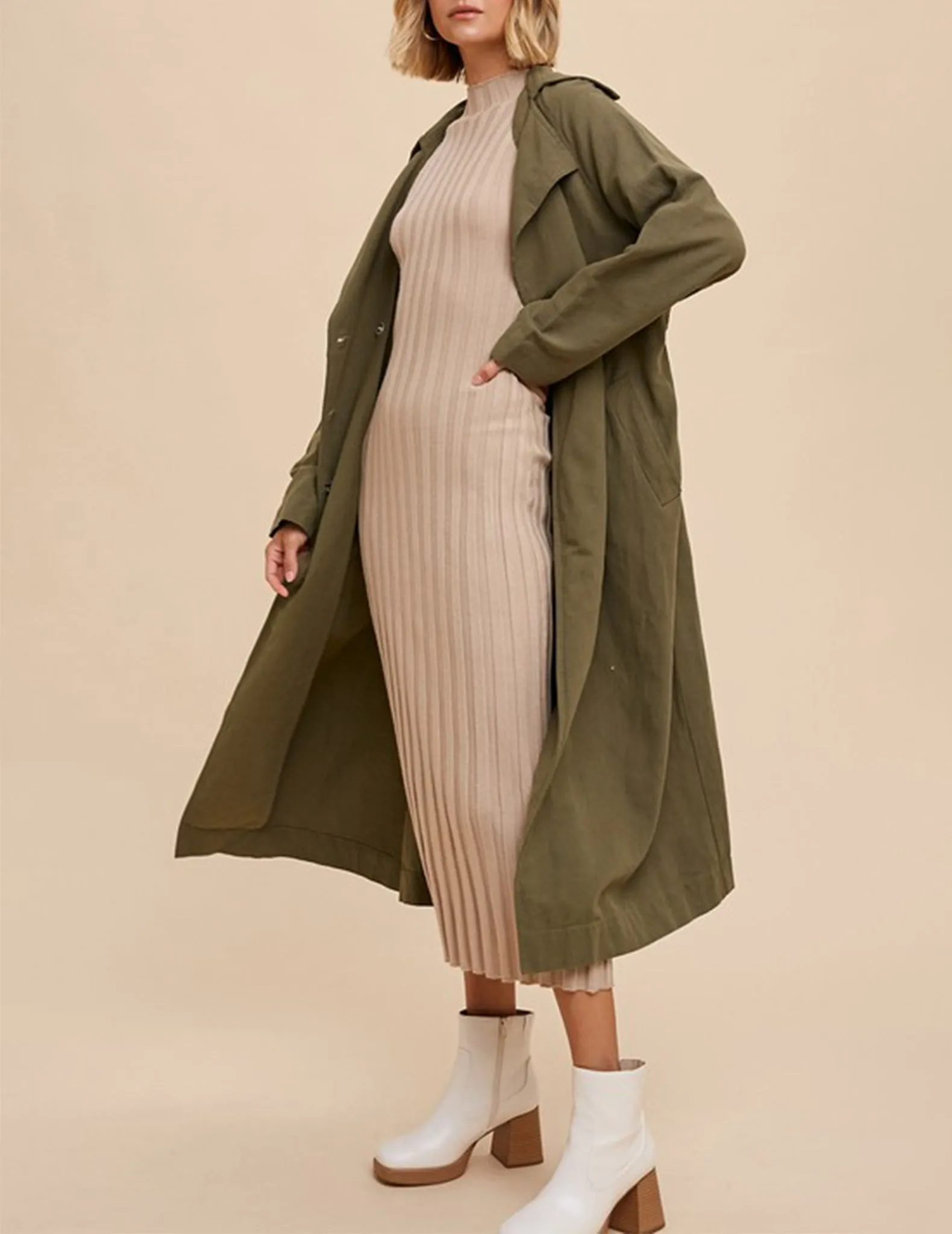 Leigh Longline Olive Green Trench Coat