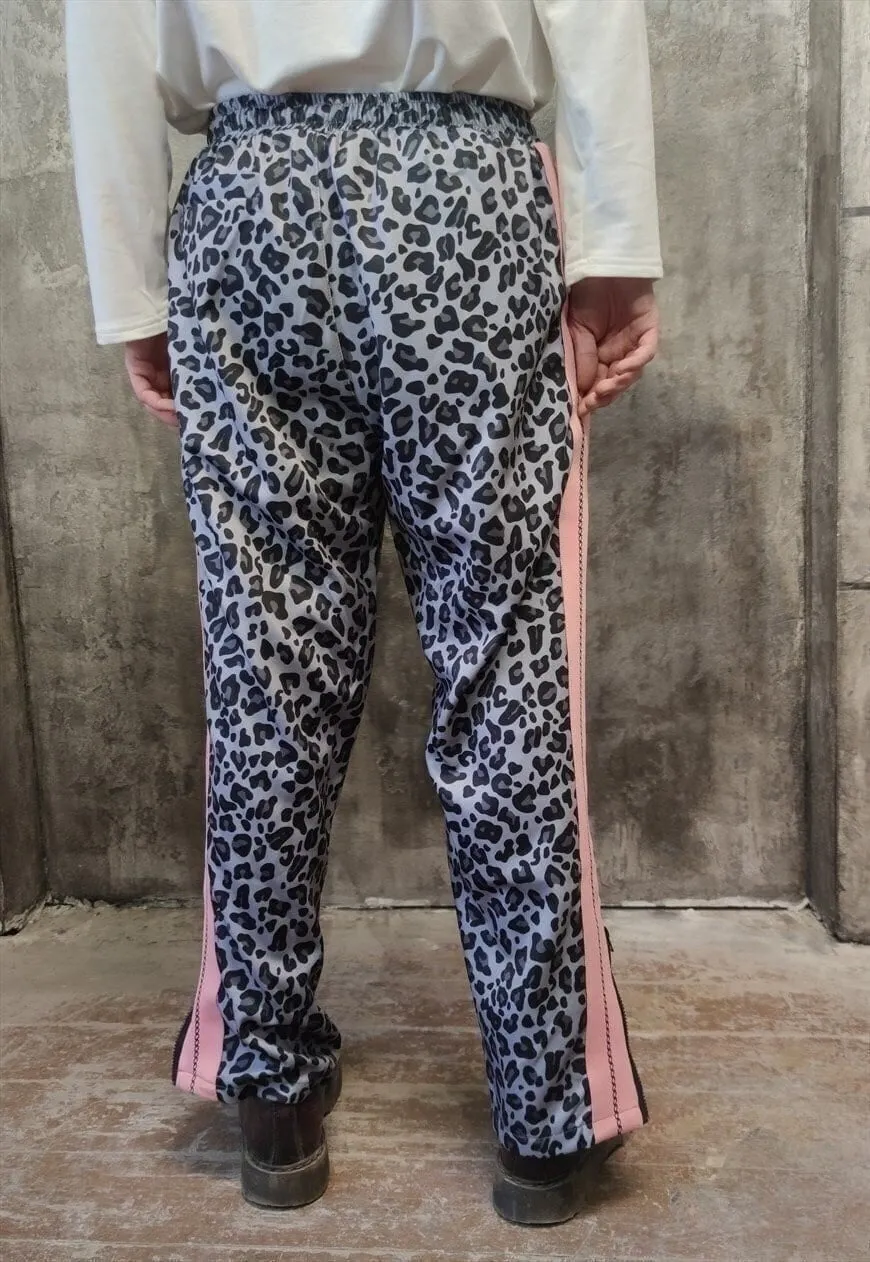 Leopard print joggers side zip y2k overalls in grey pink