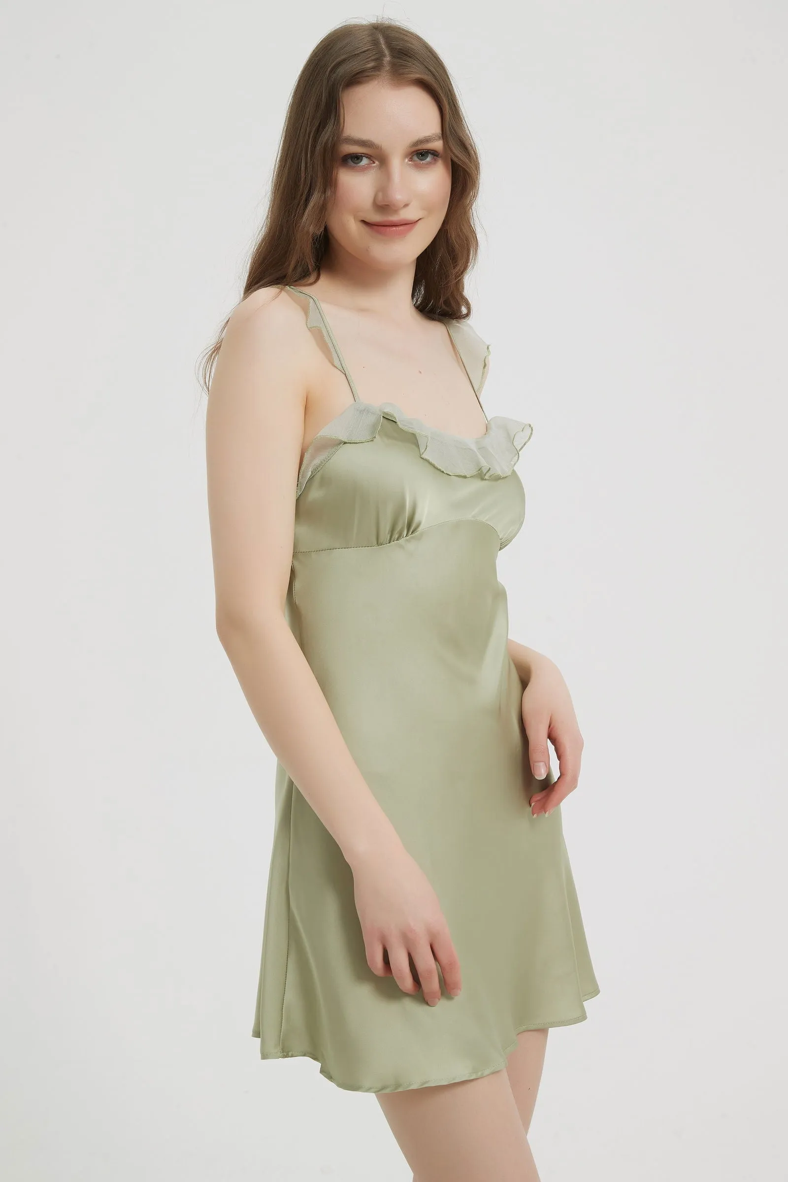 Light Olive Green Silk Slip Dress