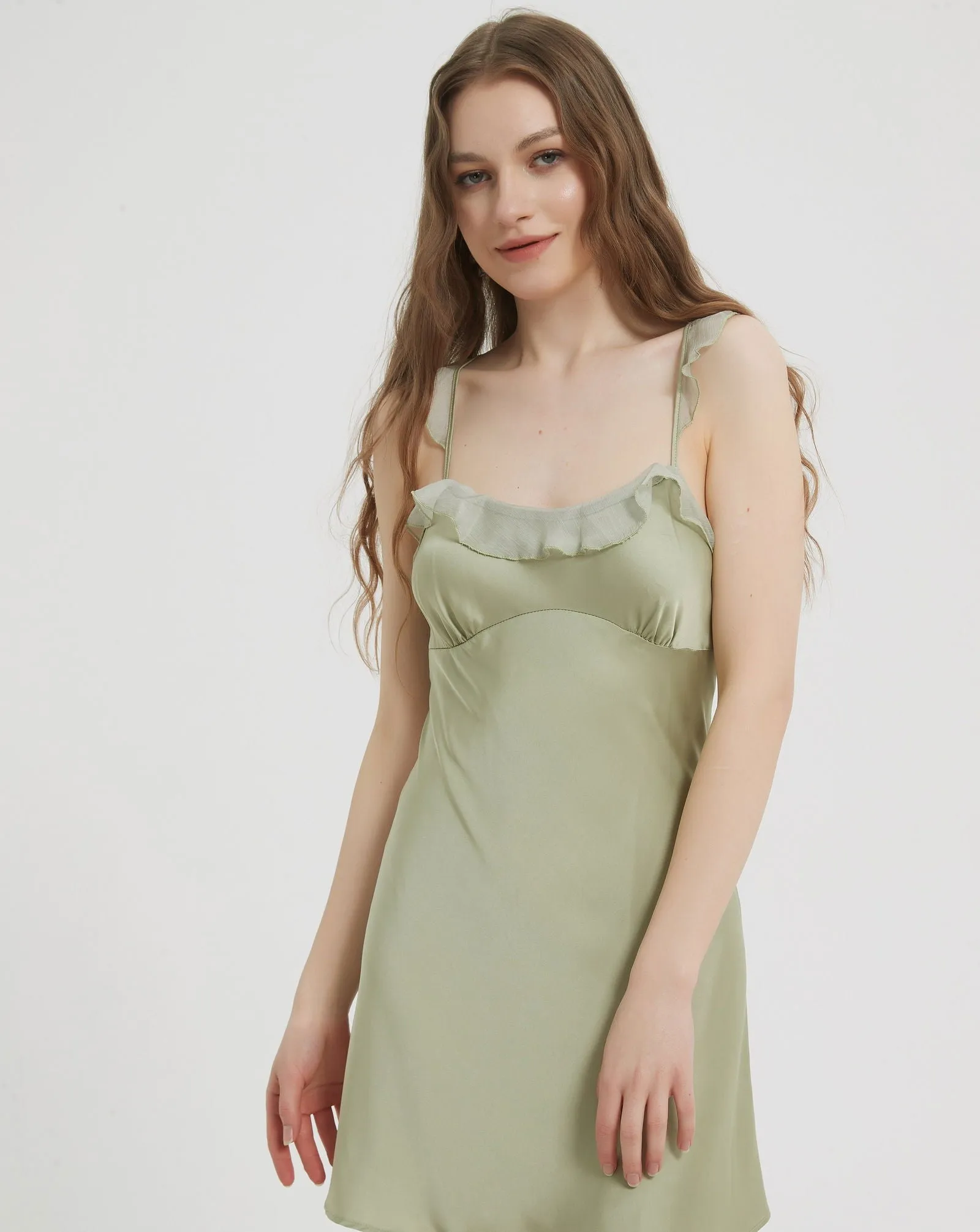 Light Olive Green Silk Slip Dress