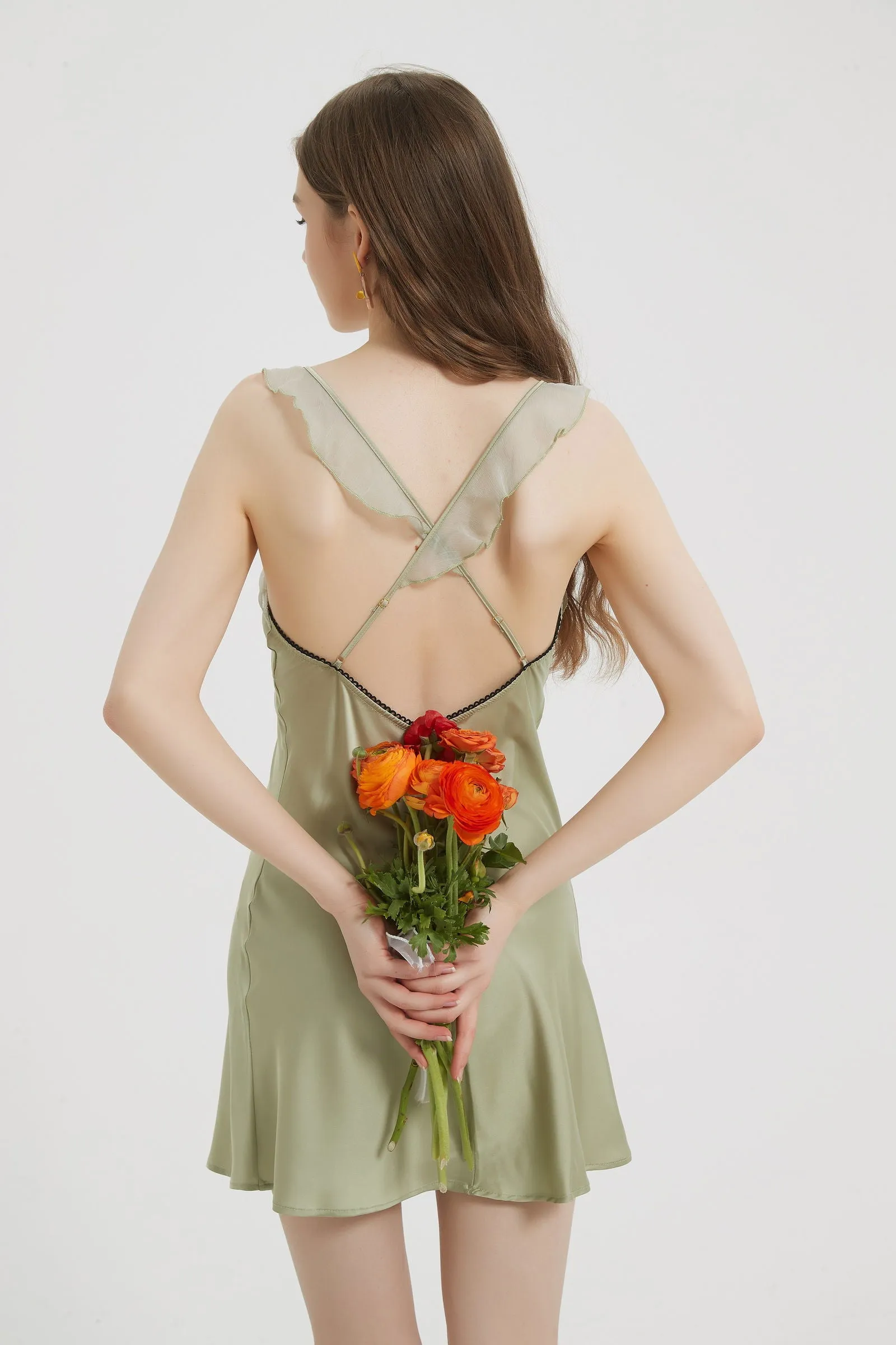 Light Olive Green Silk Slip Dress