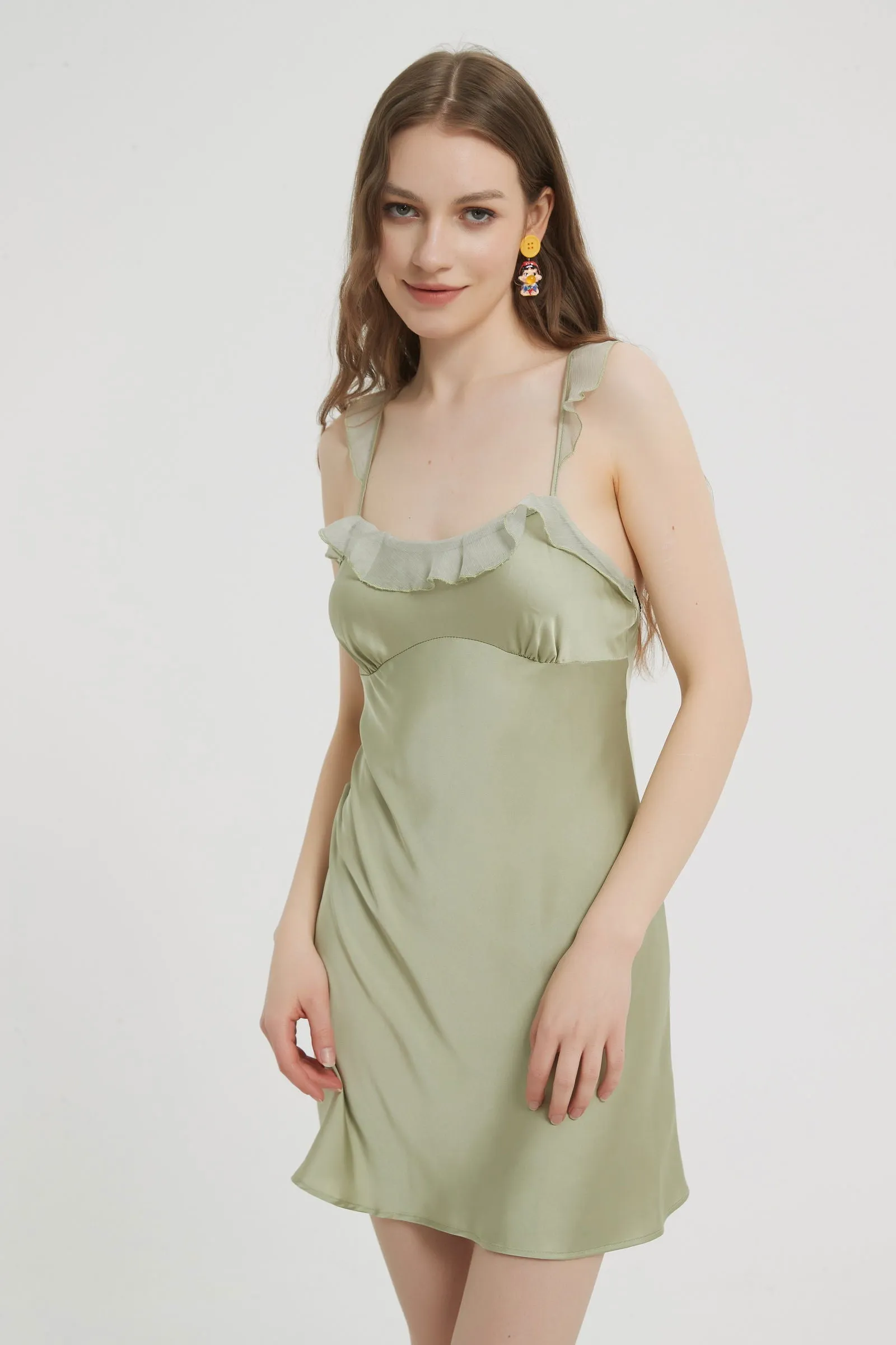 Light Olive Green Silk Slip Dress