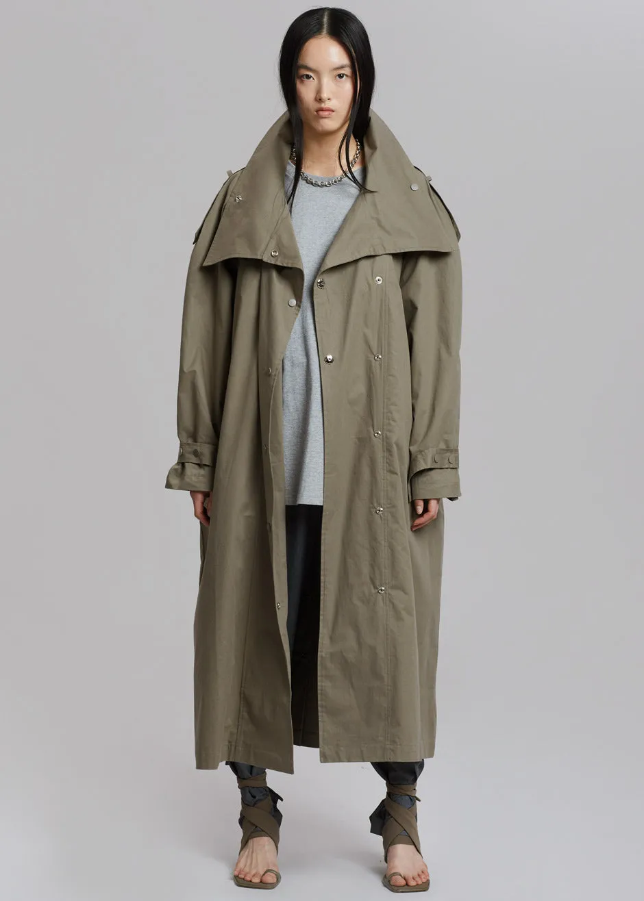 Lottie Wing Collar Trench Coat - Olive