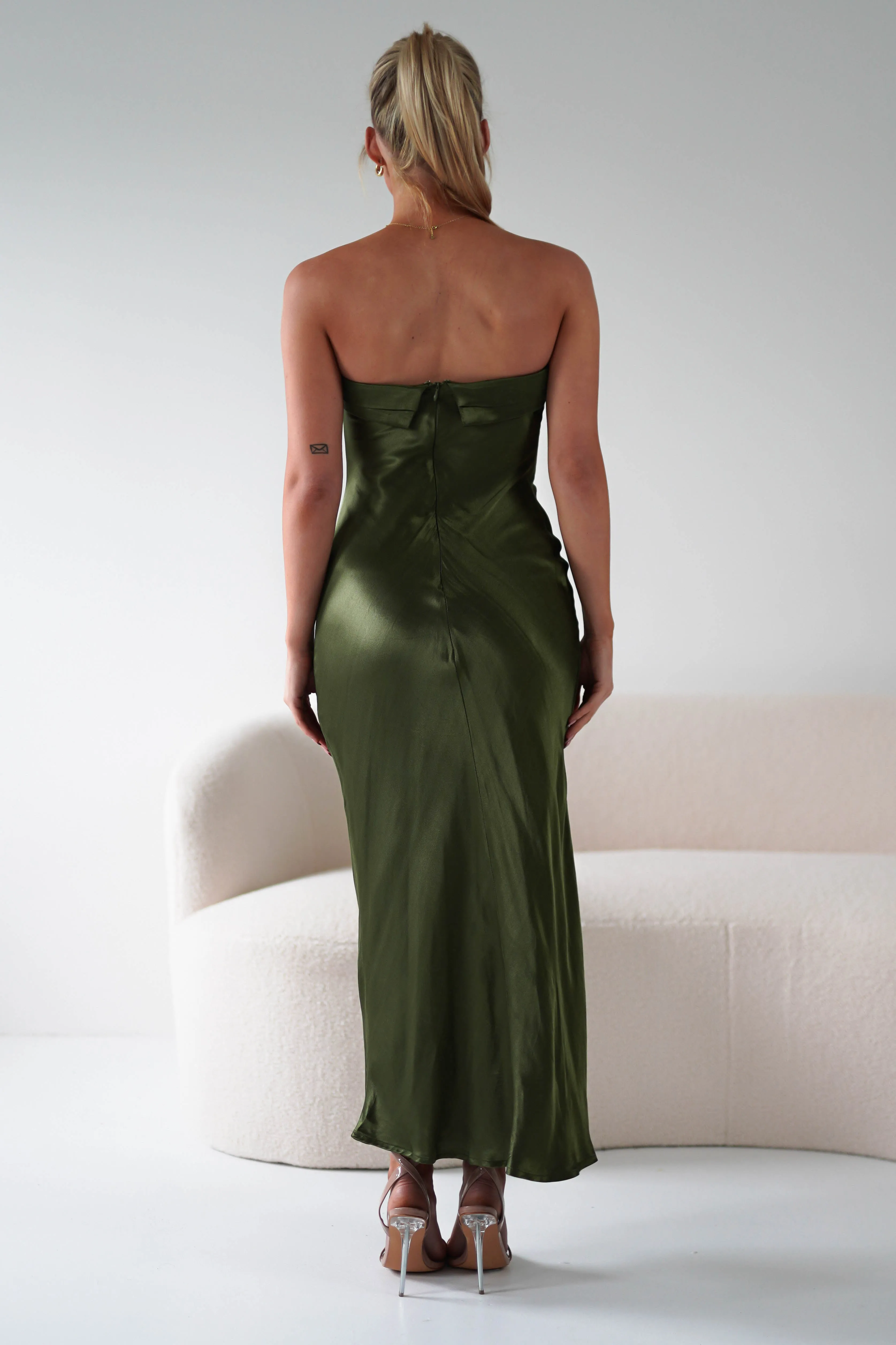 Lucia Soft Satin Slip Midi Dress | Olive