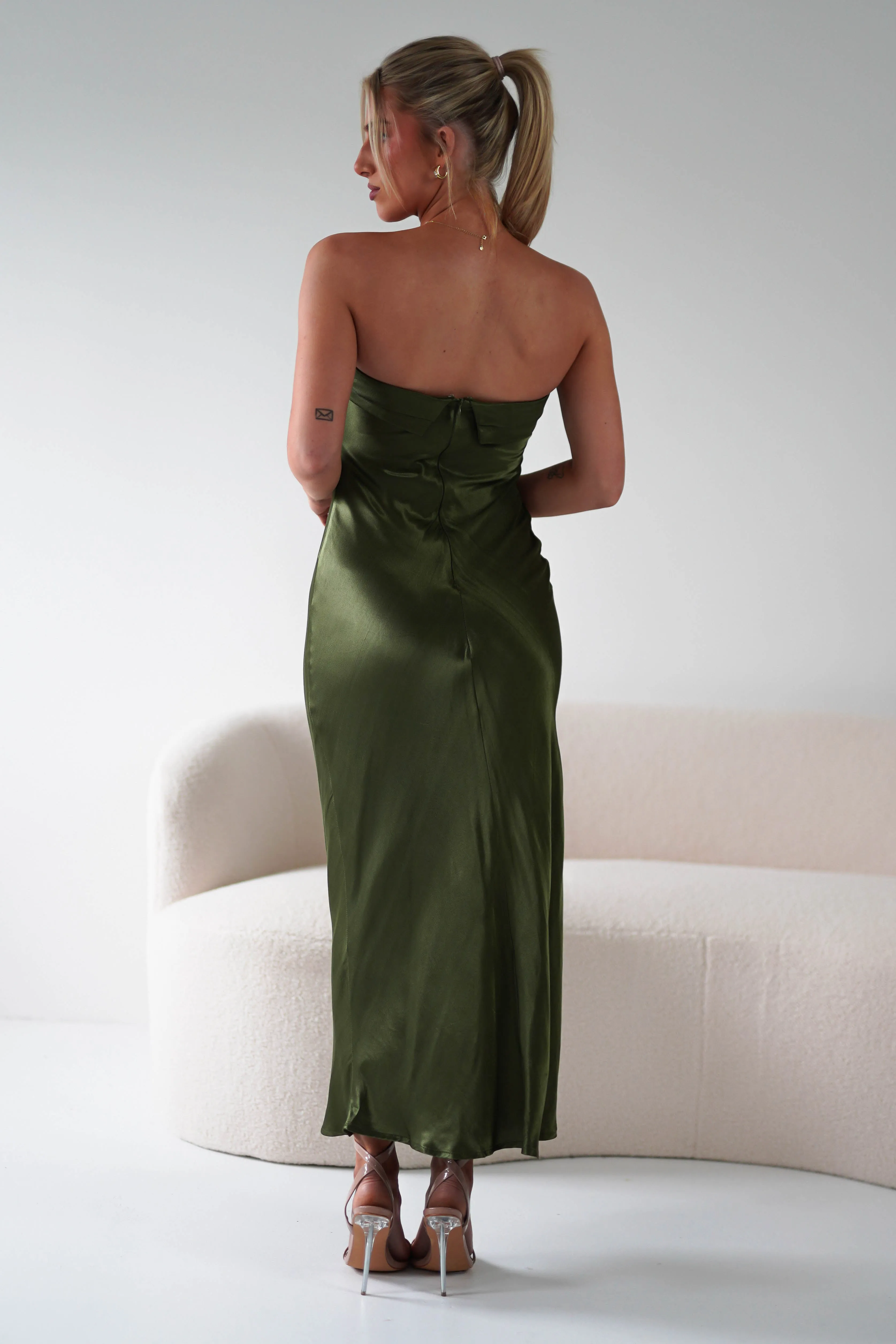 Lucia Soft Satin Slip Midi Dress | Olive