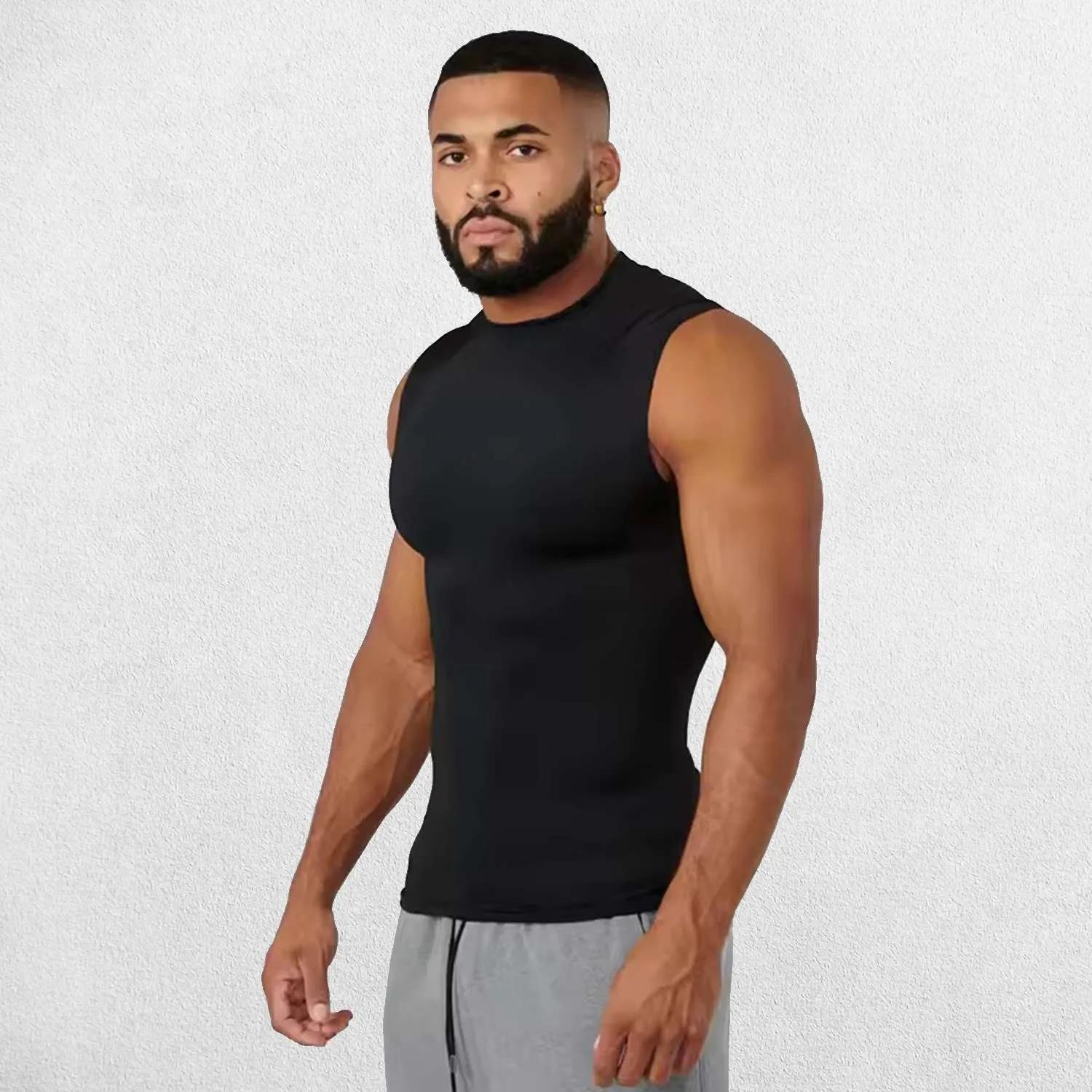 Men’s Compression Cut-Off Tank Top with Breathable Fabric and Muscle Recovery Support