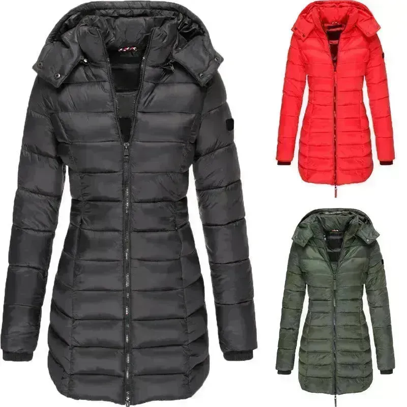 Mid-length Winter Slim-fit Cotton Padded Quilted Puffer Jacket for women