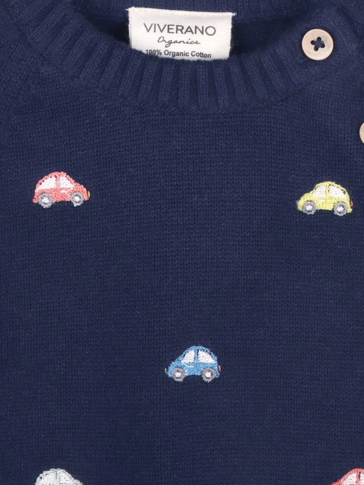 Mini Beetle Cars Embroidered Baby Sweater