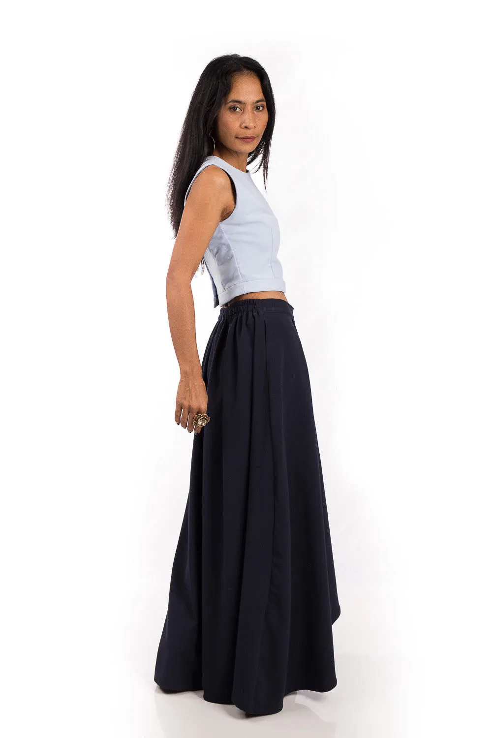 Navy Blue Skirt,  Split Skirt, Long Blue Skirt