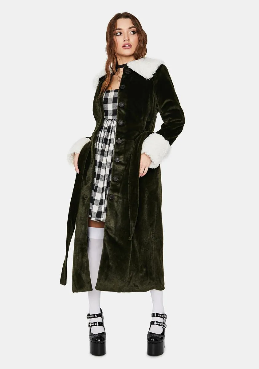 Olive Collegiate Sass Faux Fur Trench Coat