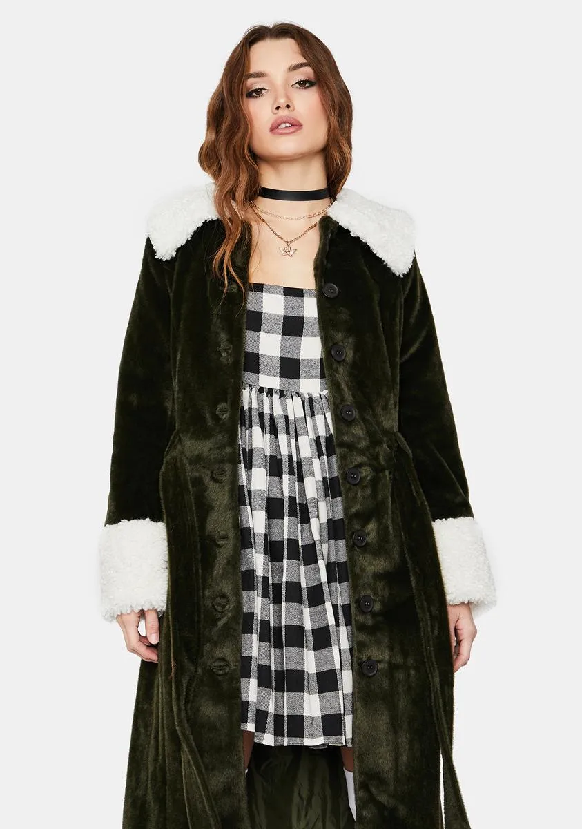 Olive Collegiate Sass Faux Fur Trench Coat